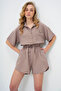 Women's Brown Shirt Collar Double Pocket Shorts Jumpsuit Alc-X11611