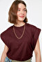 Bordo %100 Pamuk Vatka Görünümlü Basic Bisiklet Yaka Örme T-Shirt TWOSS20TS0021 - 3
