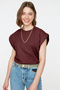Bordo %100 Pamuk Vatka Görünümlü Basic Bisiklet Yaka Örme T-Shirt TWOSS20TS0021