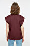 Bordo %100 Pamuk Vatka Görünümlü Basic Bisiklet Yaka Örme T-Shirt TWOSS20TS0021 - 4