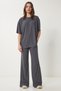Women's Smoked Oversize Knitted T-Shirt Pants Suit Fn03452 - 2