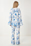 Women's Blue White Patterned Summer Tunic Trousers Suit Fn03457 - 9