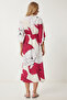 Women's Dark Pink White Wrap Collar Patterned Summer Viscose Dress Dk00166 - 7