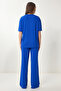 Women Dark Blue Oversize Knitted T-Shirt Pants Suit Fn03452 - 9