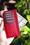 Unisex Red Blush Genuine Leather Zippered Card Holder Wallet - 2