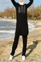 Women's Stoned Black Hijab Tracksuit Set - 4