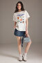 Ekru %100 Kalın Pamuklu Oversize/Geniş Kalıp Baskılı Örme T-Shirt TWOSS25TS00166 - 2