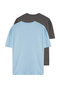 Mavi-Antrasit Oversize/Geniş Kesim 2'li Paket Baskılı-Düz %100 Pamuk T-Shirt TMNSS25TS00212 - 13