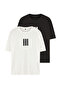Ecru-Black Oversize/Wide Cut 2 Pack Stripe Printed 100% Cotton T-Shirt Tmnss25Ts00210 - 3