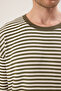 Haki-Ekru Çizgili Oversize/Geniş Kesim Dokulu T-Shirt TMNSS25TS00081 - 4