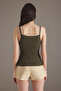 Khaki Double Layer Lace Detailed Corded Fitted/Body-Sitting Knitted Undershirt Twoss25Al00035 - 4