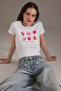 Beyaz Çilek Baskılı Fitted/Vücuda Oturan Baskılı Örme T-Shirt TWOSS25TS00082 - 5