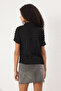 Black Textured Fitted/Bodycon Short Sleeve Stretch Knit Blouse Twoss24Bz00429 - 4