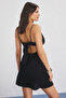 Siyah Dokuma Cut Out Detaylı %100 Pamuk Plaj Mini Elbise TBESS25EL00141 - 4