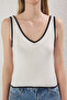 Ekru Crop V Yaka Renk Bloklu İnce Triko Bluz TWOSS25BZ00299 - 4