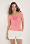 Pembe Gül Detaylı Fitted/Vucuda Oturan Esnek Örme Bluz TWOSS25BZ00041 - 2