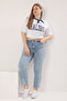Açık Mavi Yüksek Bel Straight Fit Comfort/Orta Esnek Büyük Beden Jeans TBBSS25CJ00034