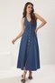 Blue Skirt Flounces Halter Neck Midi Denim Dress Twoss25El00601