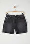 Siyah Paça Kesikli Yüksek Bel City Boy Denim Şort TWOSS25SR00177 - 5