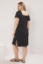 Black Button Detailed A-Line Balloon Sleeve Knitted Plus Size Dress Tbbss25Ah00172 - 4