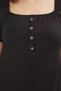 Black Button Detailed A-Line Balloon Sleeve Knitted Plus Size Dress Tbbss25Ah00172 - 3