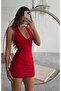 Halter Neckline Stretchy Fabric Tie at Neck Mini Dress - 2