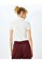 Zipper Detailed Slim Fit Draped Short Sleeve Crop T-Shirt - 4