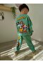 Boy's Mickey Mouse Printed Cotton Fabric Elastic Waist Laced Green Bottom Top Tracksuit Set - 2