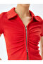 Zipper Detailed Slim Fit Draped Short Sleeve Crop T-Shirt - 5