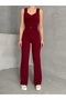 Women's Burgundy Strappy Vest Pants Set - 2