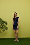 Women's Navy Blue Color Backless Short Sleeve Dress - 4
