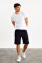 201759 Navy Blue Men's Shorts with Pocket Embroidery Detail - 3