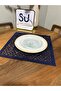 Navy Blue Nubuck Texture Thick Fabric Quality Sports Special Laser Cut American Service Napkin 6-Piece Supla Set