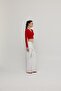Women's Red V-Neck Long Sleeve Cropped Blouse - 6