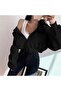 Crop Model Thick Hooded Short Sweat - 2