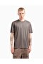 Men's Pure Cotton Jacquard Regular Fit Round Neck Circumference Brand Logo Patterned Brown T-Shirt Em