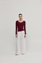 Women's Burgundy U-Neck Long Sleeve T-Shirt - 2