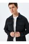 Zippered Flap Pocket Viscose Blended Long Sleeve Striped Polo Collar Shirt Jacket