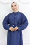 Buttoned Front Tie Dress Navy Blue 2242 - 2