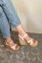 Women's Bery Beige Skin Cross Band High Padding Cork Sole Shoes & Sandals K-900 - 5