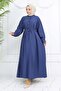 Buttoned Front Tie Dress Navy Blue 2242 - 4