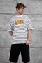 Men's T-Shirt Y269 and Striped White Oversize Printed Crew Neck Thick Cotton Fabric - 4