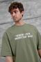 Men's T-Shirt Remedy Crew Written Khaki Oversize Printed Crew Neck Thick Cotton Fabric - 4