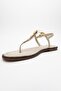 Marea Beige Genuine Leather Flip Flops Gold Buckle Women's Sandals - 3