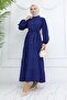 Stoned Buttoned Judge Collar Hijab Dress Navy Blue 2268 - 4