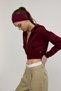 Women's Burgundy Color Hooded Crop Sweatshirt Cardigan - 6