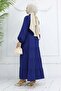 Stoned Buttoned Judge Collar Hijab Dress Navy Blue 2268 - 5