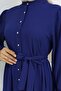 Stoned Buttoned Judge Collar Hijab Dress Navy Blue 2268 - 3
