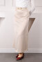 Beige Side Zipper Satin Flared Skirt - 4