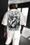 Men's Ecru White Creatures Oversize Fit Loose Wide Fit Casual Cut T-Shirt